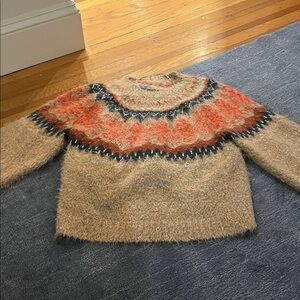 Free People Beige and Orange Patterned Sweater